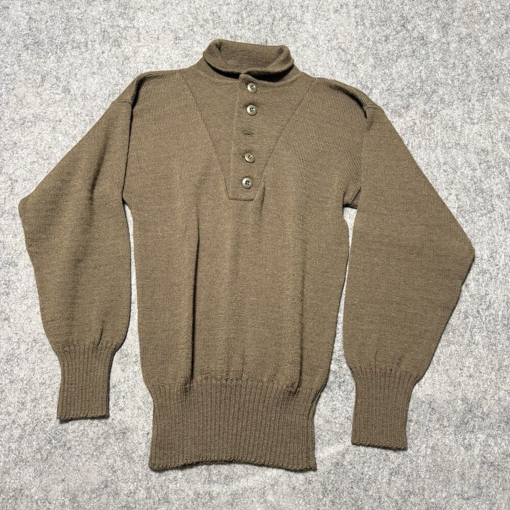 Vintage 1984 USGI Military 5 Button Wool Jeep Sweater Large 42 44 Brown